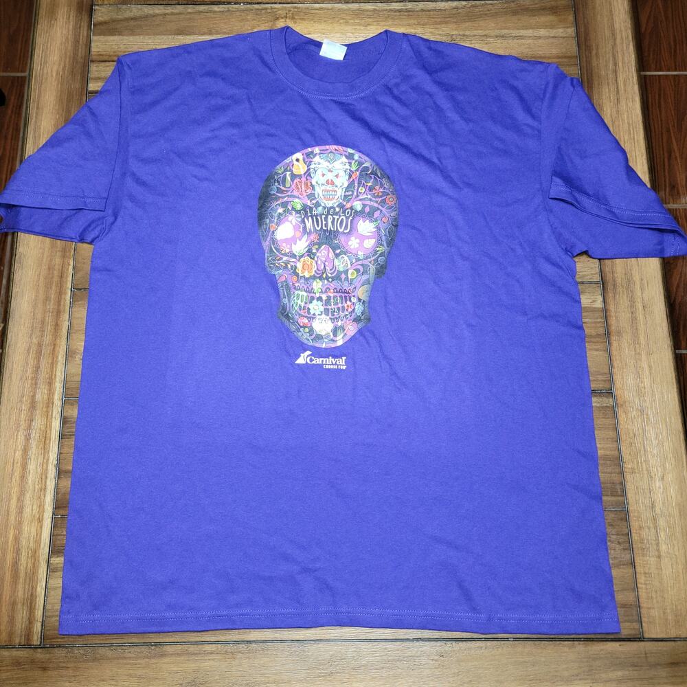Carnival Cruise Lines Purple Unisex Tee (Yazbek) "Dia de Los Muertos" - Size 2XL